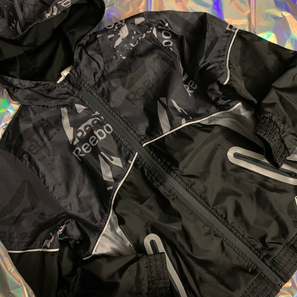Reebok Black and Silver Hooded Jacket